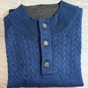 Turnbury Extra Fine Merino Wool Henley Sweater Size L Classic Quiet Luxury